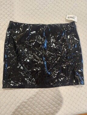 Black Patent Vinyl Mini Skirt - Women